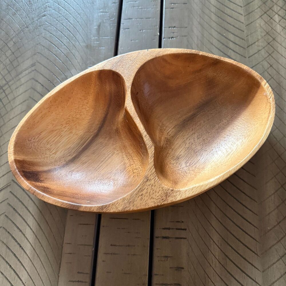 BH Divided Wooden Serving Bowl Tray 10x6 Rustic